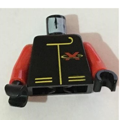 Lego Torso Jacket with Red Extreme Team X Logo on Back Print, Red Arms, Black Hands / Black