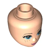 Minidoll Head, Medium Azure Eyes, Freckles, Dark Pink Lips and Closed Mouth Print / Light Nougat