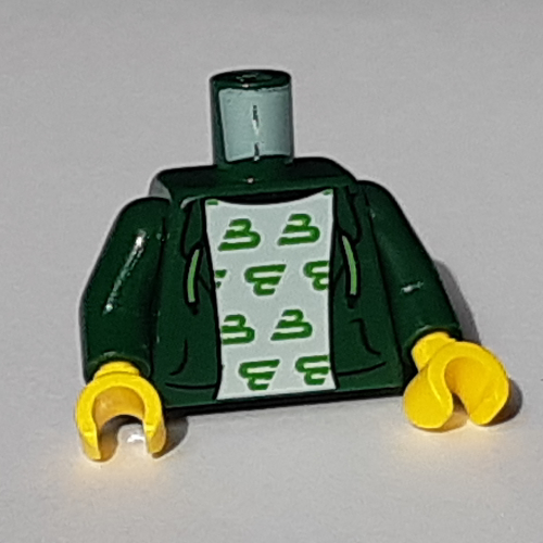 Lego Torso Hoodie, Open with Green Laces, over White Undershirt with Blacktron Logo Print, Dark Green Arms, Yellow Hands