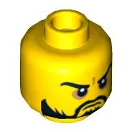 Minifig Head Karlof / Pirate / Knight, Beard, Moustache, Arched Eyebrows, White Pupils, Grim Mouth Print [Hollow Stud] / Yellow