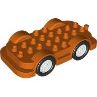 Duplo Car Base 4 x 8 with Four Black Wheels and White Hubs / Reddish Orange