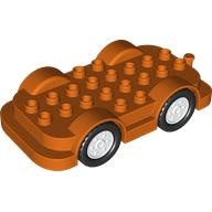 Lego Duplo Car Base 4 x 8 with Four Black Wheels and White Hubs / Reddish Orange