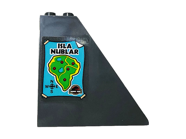 Lego Slope 55 6 x 1 x 5 without Bottom Stud Holders with Map, 'ISLA NUBLAR', Jurassic Park Logo and Compass Pattern (Sticker) - Set 75932