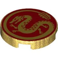 Tile Round 2 x 2 with Golden Dragon on Red Background Print / Pearl Gold