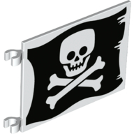 Lego Flag 6 x 4 with Clips with Skull and Crossbones (Jolly Roger) print / White