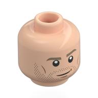 Lego Minifig Head Brian O'Conner, Dark Tan Eyebrows, Stubbled Beard, Crooked Smile/Gold Sunglasses / Light Nougat