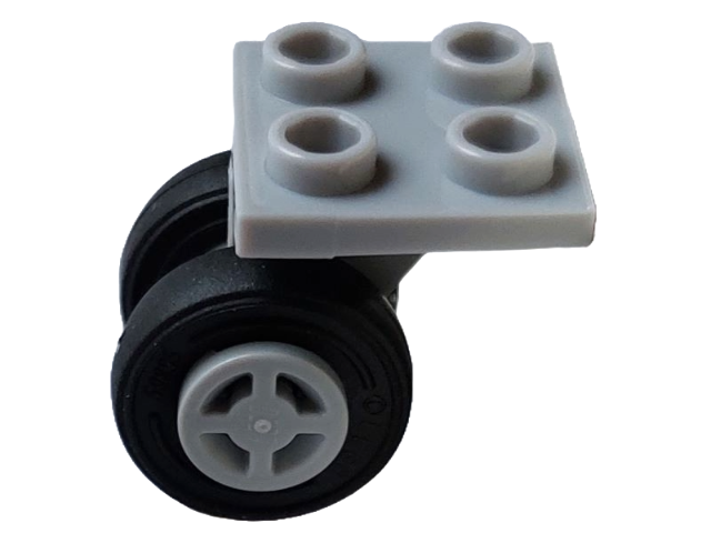 Lego Plate, Modified 2 x 2 Thin with Dual Wheels Holder - Split Pins with Light Bluish Gray Wheels with Slot and Black Tires (4870 / 34337 / 59895)