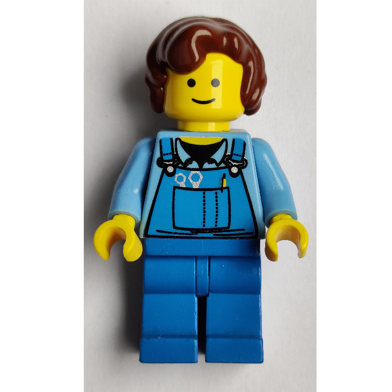 Lego Medium Blue Torso, Blue Overalls, Reddish Brown Hair