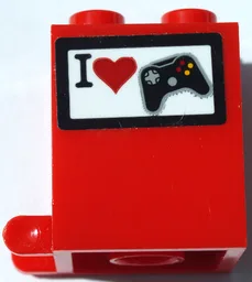 Container, Box 2 x 2 x 2 with 'I', Red Heart, and Black Game Controller (I Love Games) Pattern (Sticker) - Set 60231