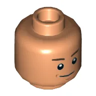 Minifig Head Zander, Brown Eyebrows, Chin Dimple, Smile Print [Hollow Stud] / Nougat