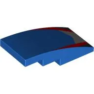 Brick Curved 4 x 2 No Studs with Silver, Red, and Black Markings Print / Blue