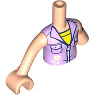 Lego Minidoll Torso with Left Limb Reduction with Bright Pink Jacket, White Zipper, Flowers, Yellow Shirt print / Light Nougat