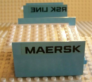 Lego Boat, Hull Smooth Middle 8 x 6 x 3 1/3 with White Deck with Black 'MAERSK' and 'RSK LINE' Pattern (Stickers) - Set 1650