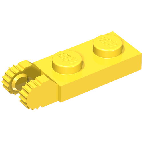 Lego Hinge Plate 1 x 2 Locking with 2 Fingers On End, without Groove, 9 Teeth / Yellow