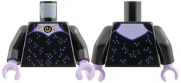 Torso Dress with Dark Purple Squares, Gold Necklace and Sparkles, Lavender Neck Pattern / Black Arms / Lavender Hands