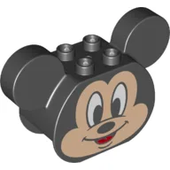 Duplo Brick 2 x 4 x 2 Rounded Ends and Mouse Ears, Mickey Mouse Print / Black