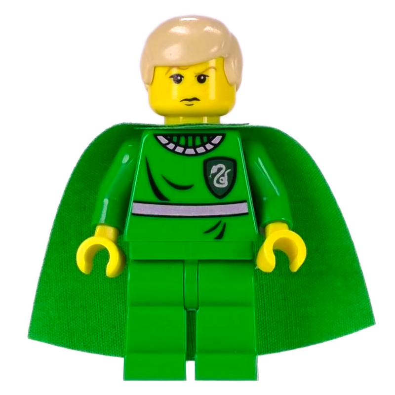 Lego Draco Malfoy, Yellow Skin, Green Slytherin Quidditch Uniform