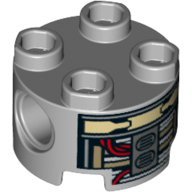 Lego Brick Round 2 x 2, Pin Holes with Droid Control Panel print / Light Bluish Gray