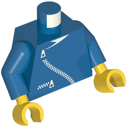 Lego Torso Jacket, Zipper Curved and Pocket Print (white zipper), Blue Arms, Yellow Hands / Blue