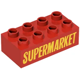 Duplo Brick 2 x 4 with 'SUPERMARKET' Print / Red
