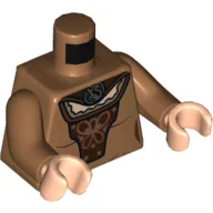 Torso Dress with Dark Brown Cape and Front Panel, Copper Badger Brooch and Design Print (Helga Hufflepuff), Medium Nougat Arms, Light Nougat Hands / Medium Nougat