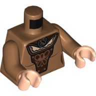Lego Torso Dress with Dark Brown Cape and Front Panel, Copper Badger Brooch and Design Print (Helga Hufflepuff), Medium Nougat Arms, Light Nougat Hands / Medium Nougat