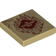 Lego Tile 2 x 2 with Marauder Map print / Tan