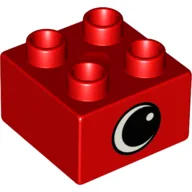 Duplo Brick 2 x 2 with Eye with White Spot Print, on Two Sides - Type 1 / Red