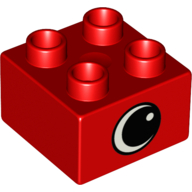 Lego Duplo Brick 2 x 2 with Eye with White Spot Print, on Two Sides - Type 1 / Red