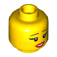 Lego Minifig Head Hula Lula, Dual Sided, Reddish Brown Eyebrows, Freckles, Red Lips, Medium Smile / Large Smile Print [Hollow Stud] / Yellow