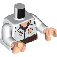 Lego Torso, Shirt with Holes, Dirt Stains, Light Nougat Chest, Nougat/Sand Blue Belt, Necklace print, White Arms, Light Nougat Hands / White