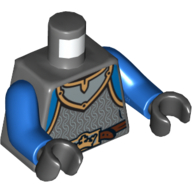 Lego Torso Armor, Gold Crown Belt Buckle and Silver Chain Mail and Gorget Print, Blue Arms, Black Hands / Dark Bluish Gray