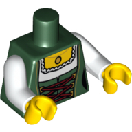 Lego Torso Laced Corset with White Blouse and Gold Necklace Print, White Arms, Yellow Hands / Dark Green
