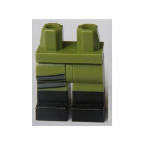 Lego Hips with Olive Green Legs and Black Boots Pattern with Black and Dark Bluish Gray Print and Gun Print on Right Side (Winter Soldier) / Olive Green
