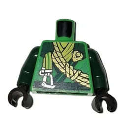 Torso, Ninja Robes, Dark Green Trim, Belt, Orange Rope, Silver Clips, Lime Sash Print, Dark Green Arms, Black Hands / Bright Green