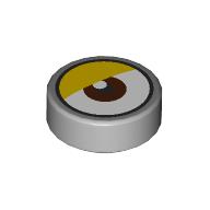 Lego Tile Round 1 x 1 with Reddish Brown Eye Center, Top Pupil, Bright Light Orange Eyelid print / Light Bluish Gray