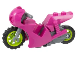 Stuntz Flywheel Motorcycle Sport Bike Round Front with Dark Bluish Gray Frame, Lime Wheels, and Dark Bluish Gray Handlebars