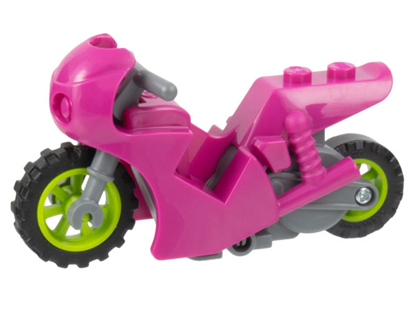 Lego Stuntz Flywheel Motorcycle Sport Bike Round Front with Dark Bluish Gray Frame, Lime Wheels, and Dark Bluish Gray Handlebars