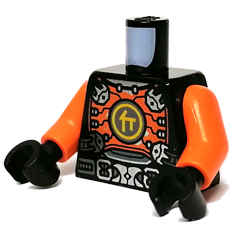 Lego Torso Armour, Orange Chestplate with Bright Light Orange Symbol, Utility Belt print, Orange Arms, Black Hands / Black