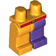 Lego Hips and Dark Purple Left Leg, Bright Light Orange Right Leg with Red Belt with Face Print / Bright Light Orange