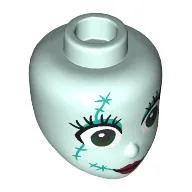 Minidoll Head, Green Eyes, Dark Turquoise Eyeshadow, Stitches, Dark Red Lips / Light Aqua