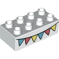 Duplo Brick 2 x 4 with Pink, Yellow and Blue Bunting Print / White