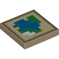 Tile 2 x 2 with Pixelated Blue, Green and White Map on Tan Background Print / Dark Tan