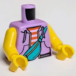Torso, Hoodie, Red/White Striped Shirt, Front Pockets, Dark Turquoise Shoulder Strap Bag Print, Yellow Arms and Hands / Medium Lavender