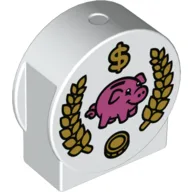 Duplo Brick 1 x 3 x 2 Round Top, Cut Away Sides with Piggybank, '$', and Coin Print