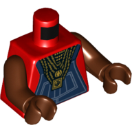 Lego Torso Tank Top, Dark Blue Overalls, Gold Chains and Pendants print, Reddish Brown Arms and Hands / Red