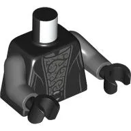 Torso, Cloak, Belt, Silver Shirt Print, Dark Bluish Gray Arms, Black Hands / Black
