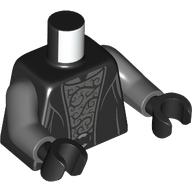 Lego Torso, Cloak, Belt, Silver Shirt print, Dark Bluish Gray Arms, Black Hands / Black