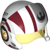 Helmet with Visor Rebel Pilot, Cheek Protectors, Trans-Yellow Visor and Dark Red Stripes and Black Rebel Logo Print / White