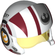 Lego Helmet with Visor Rebel Pilot, Cheek Protectors, Trans-Yellow Visor and Dark Red Stripes and Black Rebel Logo Print / White